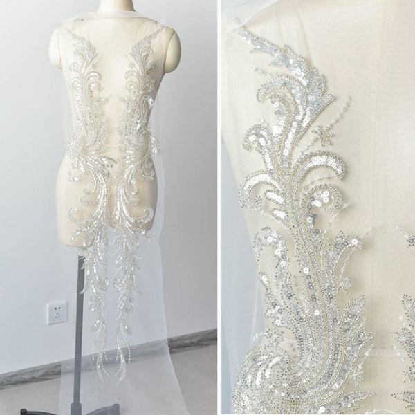 Embroidered Bridal Lace Applique Pair: Wedding Gown Embellishment