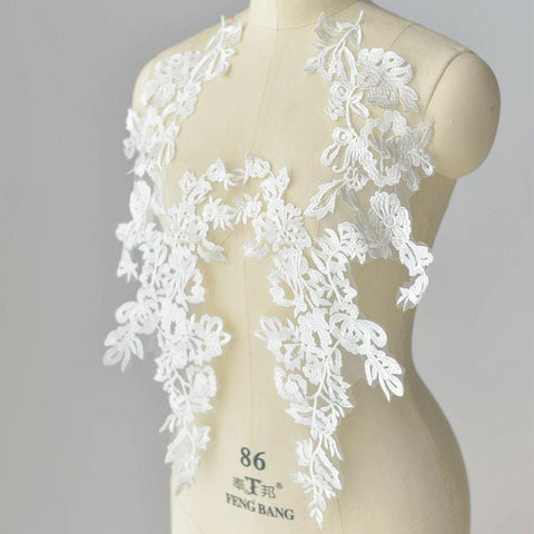 Bridal Lace Applique Pair: Embroidered Wedding Gown Embellishment