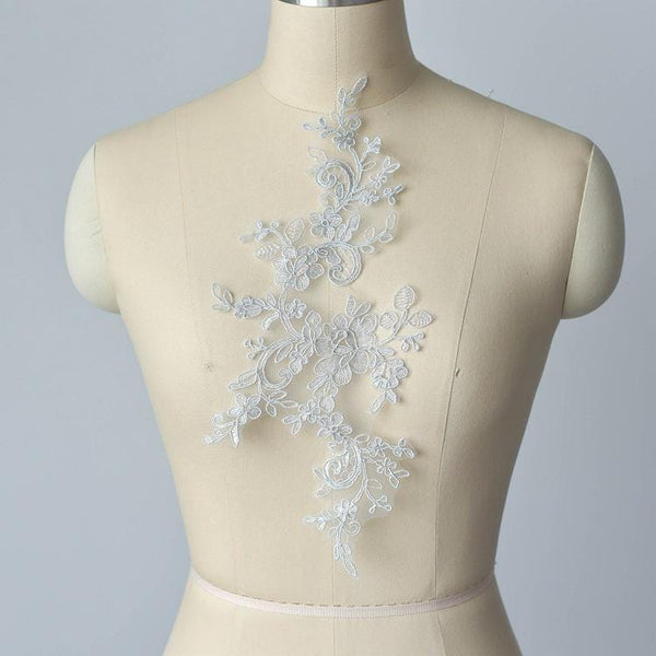 Embroidered Floral Lace Applique Pair: Bridal Gown Embellishment