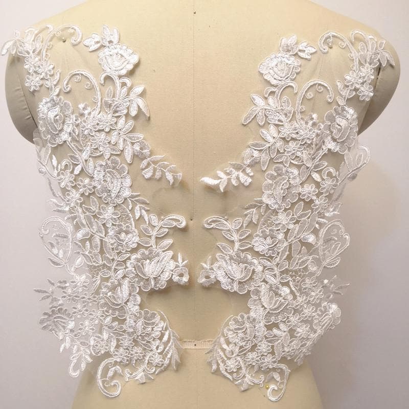 Embroidered Floral Lace Applique Pair for Bridal Gown