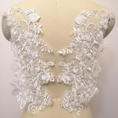 Embroidered Floral Lace Applique Pair for Bridal Gown