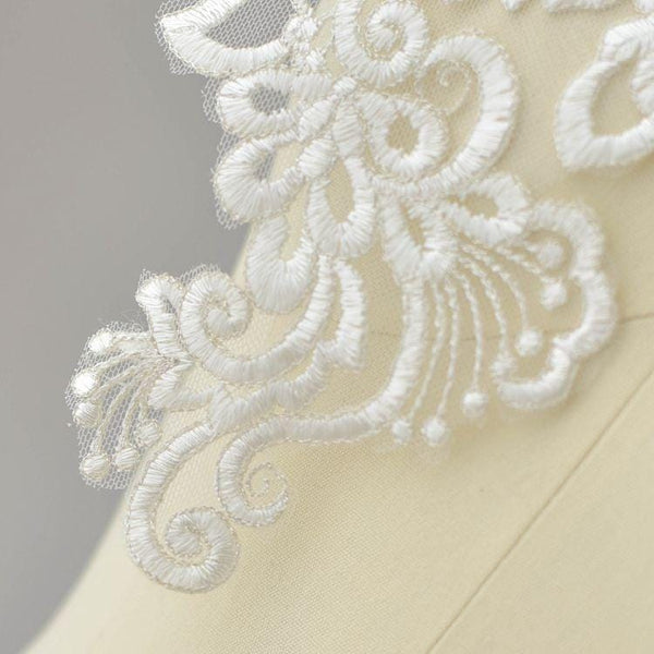 Bridal Embroidered Lace Applique Pair: Wedding Gown Embellishment
