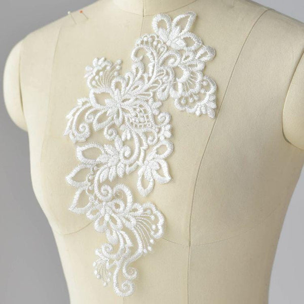 Bridal Embroidered Lace Applique Pair: Wedding Gown Embellishment