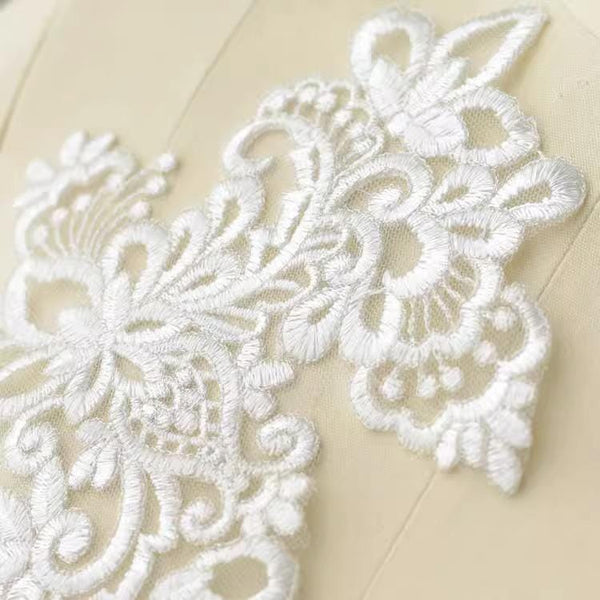 Bridal Embroidered Lace Applique Pair: Wedding Gown Embellishment