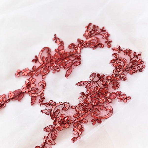 Embroidered Bridal Lace Applique Pair: Floral Gown Embellishment