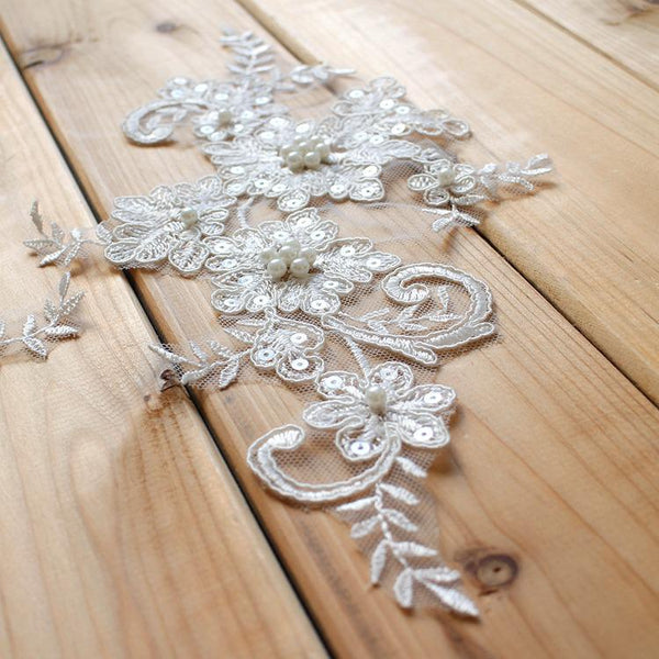 Bridal Lace Applique Pair: Embroidered Wedding Gown Embellishment