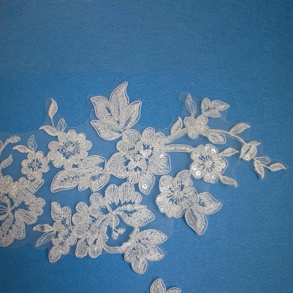 Embroidered Floral Lace Applique Pair: Bridal Gown Embellishment