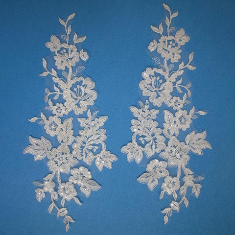 Embroidered Floral Lace Applique Pair: Bridal Gown Embellishment