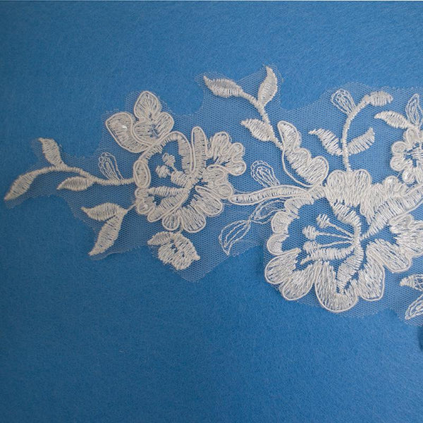 Embroidered Floral Lace Applique Pair: Bridal Gown Embellishment