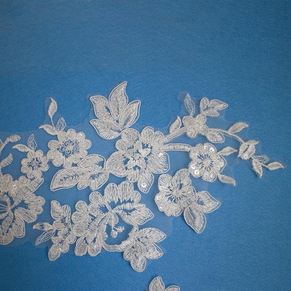 Embroidered Floral Lace Applique Pair: Bridal Gown Embellishment