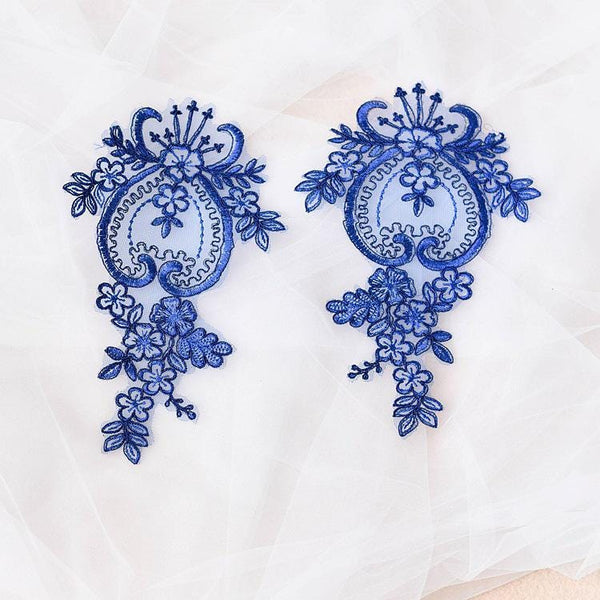Embroidered Floral Lace Applique Pair: Bridal Gown Embellishment