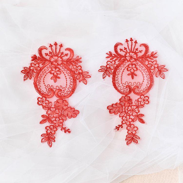 Embroidered Floral Lace Applique Pair: Bridal Gown Embellishment