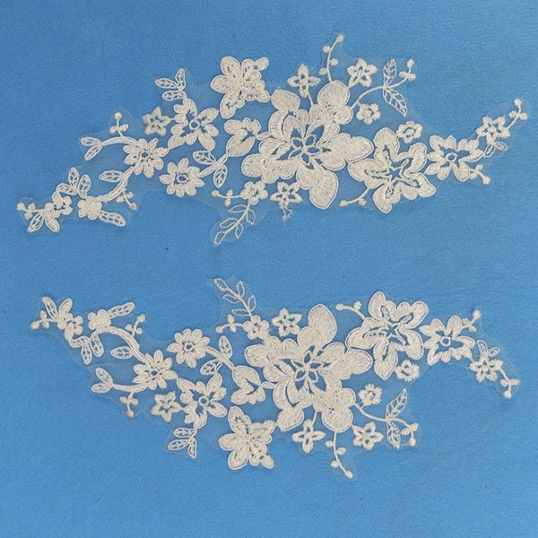 Bridal Embroidered Floral Lace Applique Pair for Wedding Gown