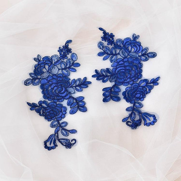 Embroidered Floral Lace Applique Pair for Bridal Gown