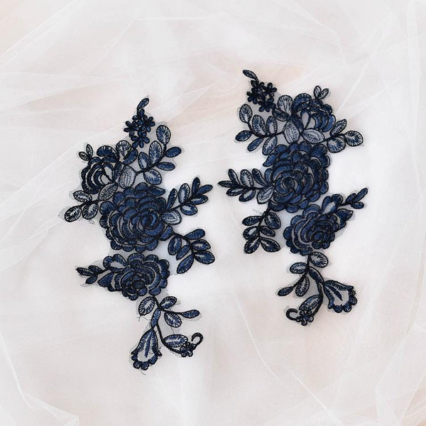 Embroidered Floral Lace Applique Pair for Bridal Gown