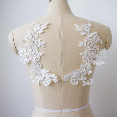 Bridal Lace Applique Pair: Embroidered Wedding Gown Embellishment