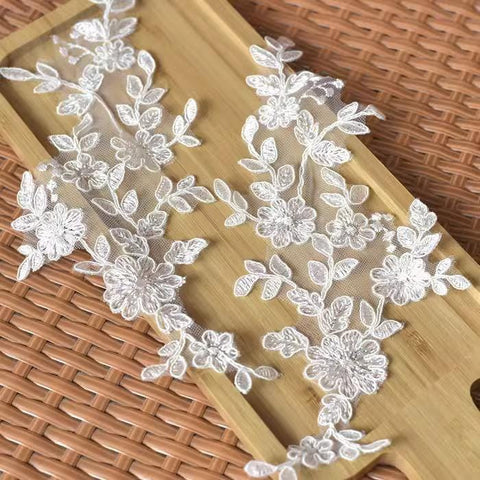 Bridal Lace Applique Pair: Floral Embroidery for Wedding Gown