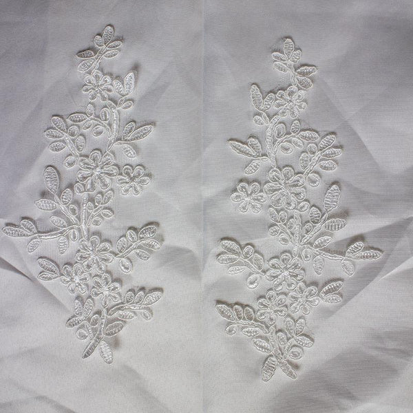 Embroidered Floral Lace Applique Pair: Bridal Gown Embellishment