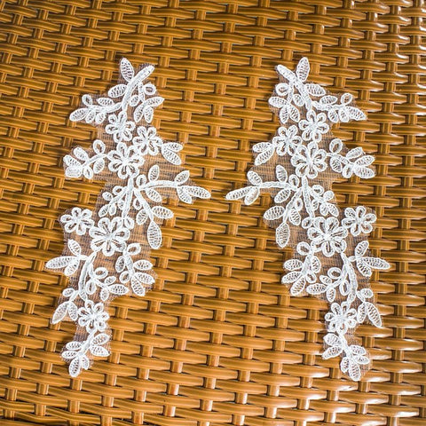 Embroidered Floral Lace Applique Pair: Bridal Gown Embellishment