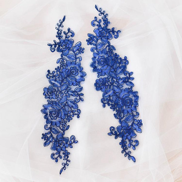 Embroidered Floral Lace Applique Pair: Bridal Gown Embellishment