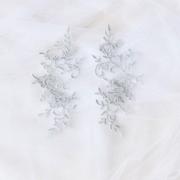 Embroidered Floral Lace Applique Pair: Bridal Gown Embellishment