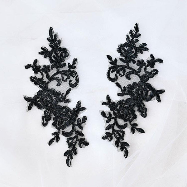 Embroidered Floral Lace Applique Pair: Bridal Gown Embellishment