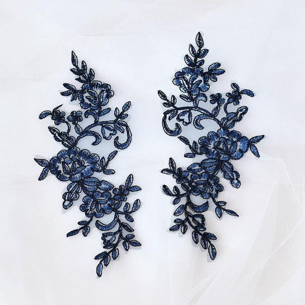 Embroidered Floral Lace Applique Pair: Bridal Gown Embellishment