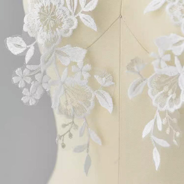 Bridal Embroidered Floral Lace Applique Pair