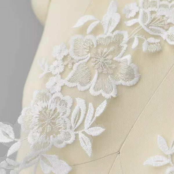 Bridal Embroidered Floral Lace Applique Pair