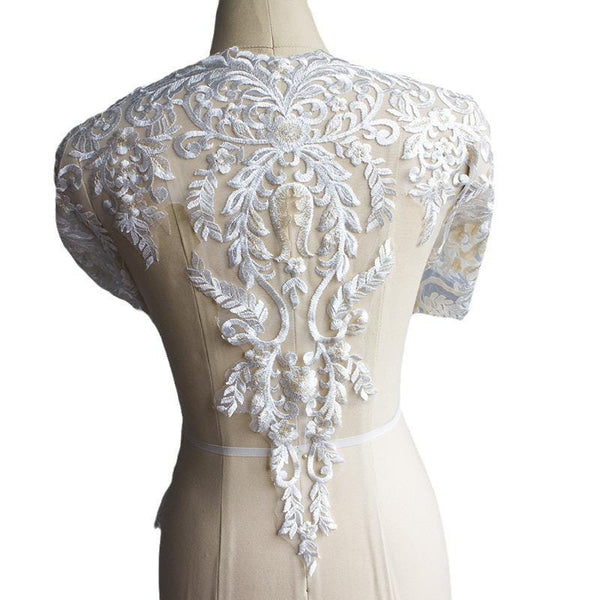 White Bridal Alencon Lace Trim with Sequins (22 7/8" Wide)