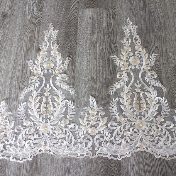 White Bridal Alencon Lace Trim with Sequins (22 7/8" Wide)
