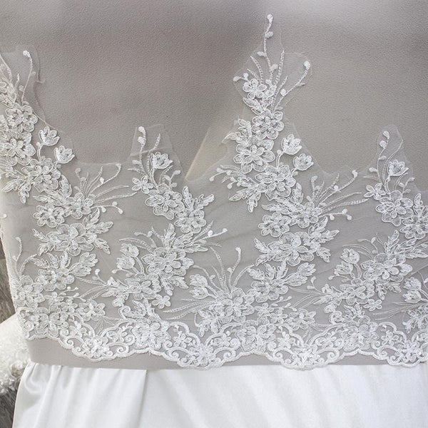 White Alencon Lace Trim with Sequins: Bridal Dress Embellishment