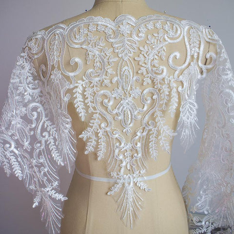 Bridal Alencon Lace Trim with Sequins: Off-White Wedding Dress Lace