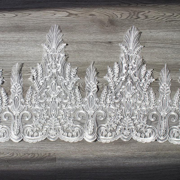 Bridal Alencon Lace Trim with Sequins: Off-White Wedding Dress Lace