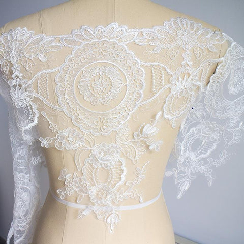 White Alencon Lace Trim with Sequins: Bridal Dress Embellishment