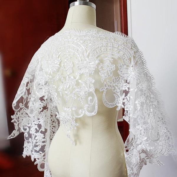 White Bridal Alencon Lace Trim with Sequins: Wedding Dress Embellishment