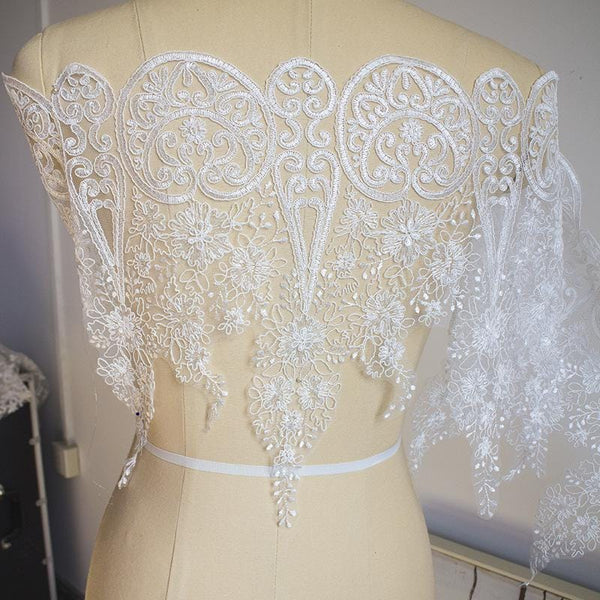 White Alencon Lace Trim with Sequins: Bridal Dress Embellishment