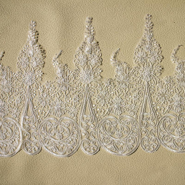 White Alencon Lace Trim with Sequins: Bridal Dress Embellishment