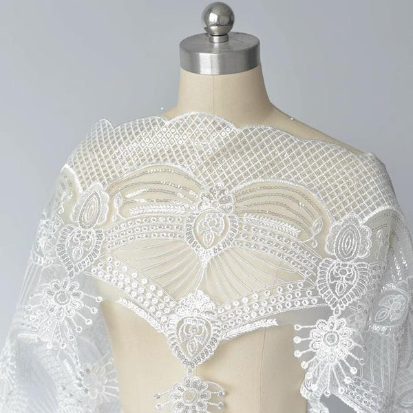 Sequin Bridal Lace Trim: White Wedding Dress Fabric