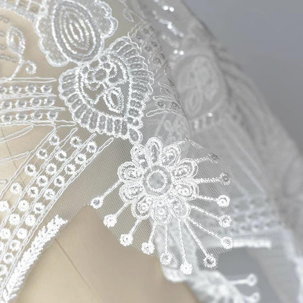 Sequin Bridal Lace Trim: White Wedding Dress Fabric
