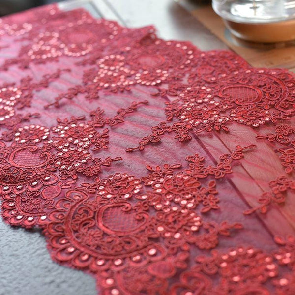 White Alencon Lace Trim with Sequins: Bridal Dress Embellishment