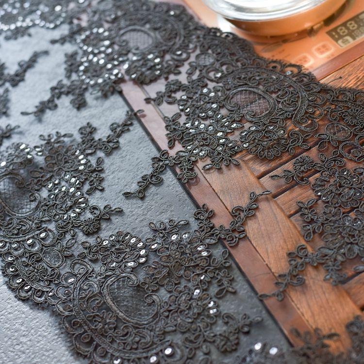 White Alencon Lace Trim with Sequins: Bridal Dress Embellishment