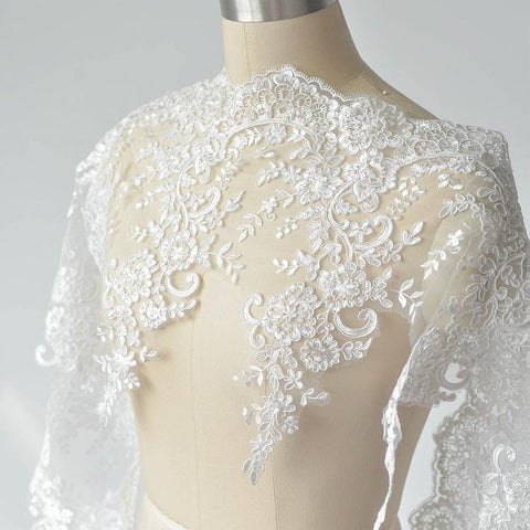 White Alencon Lace Trim with Sequins: Bridal Dress Embellishment
