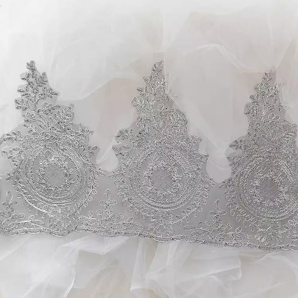 Sequin Bridal Lace Trim: White Wedding Dress Fabric, 11-Inch