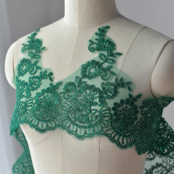 White Alencon Lace Trim: Bridal Wedding Dress Fabric (10 5/8" Wide)