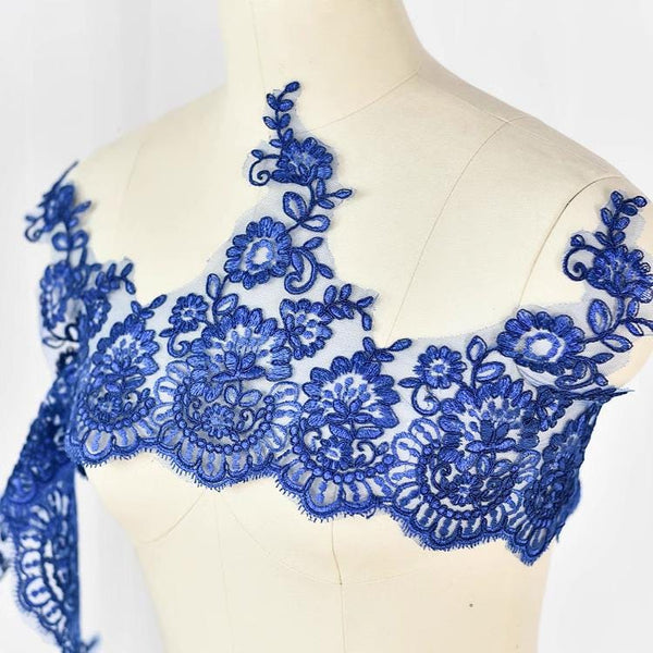 White Alencon Lace Trim: Bridal Wedding Dress Fabric (10 5/8" Wide)