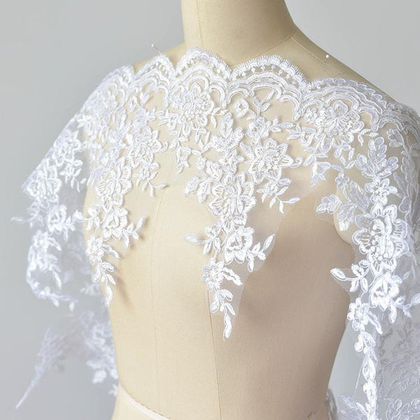 White Alencon Lace Trim with Sequins: Bridal Dress Embellishment