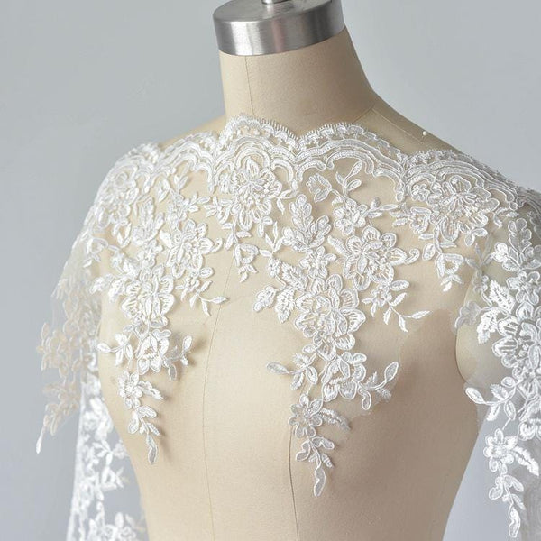 White Alencon Lace Trim with Sequins: Bridal Dress Embellishment