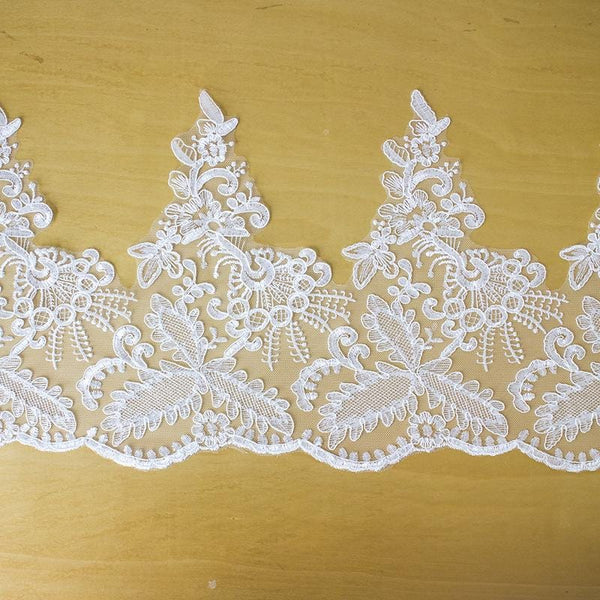 White Bridal Lace Trim with Sequins: Wedding Dress Fabric