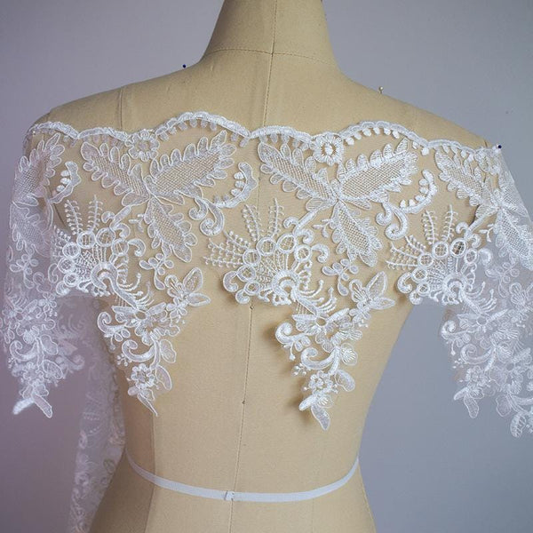 White Bridal Lace Trim with Sequins: Wedding Dress Fabric